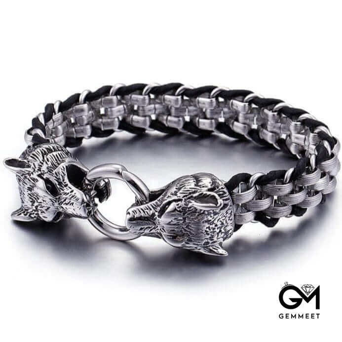 Titanium Steel Braided Diamond Wolf Bracelet