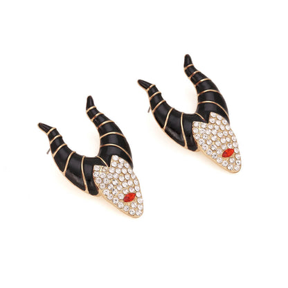 Halloween Character Shaped Horn Witch Earrings Fun Alloy Inlaid Zircon Oil Drop Earrings