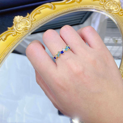 Candy Series Soft Blue Rainbow Series Gold-plated Ring Inlaid with Colored Gemstones