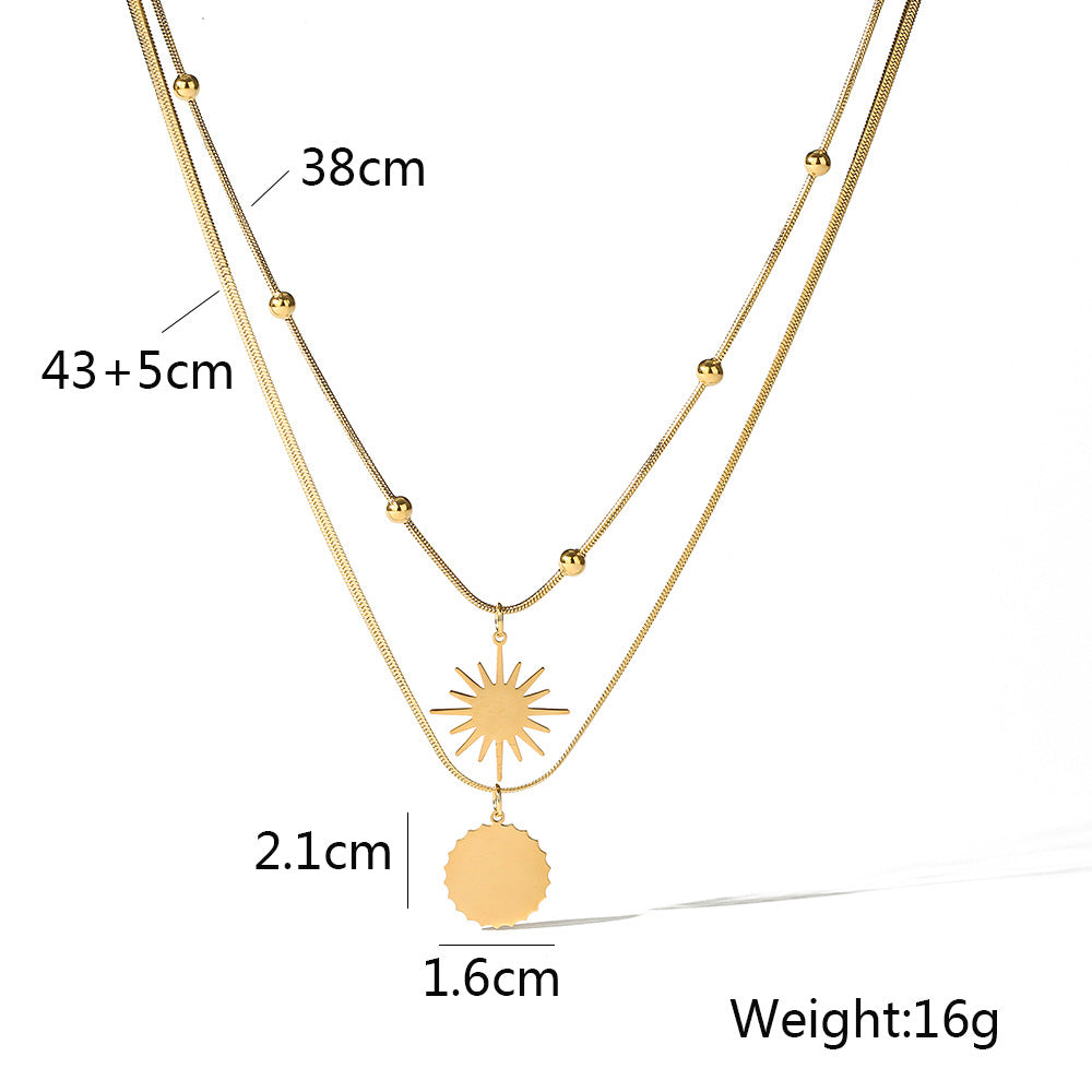 Sun & Heart Tassel Pendant 2 Layers Necklace