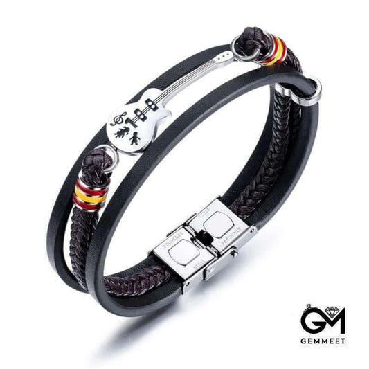 Men's Musician Guitar Leather Bracelet