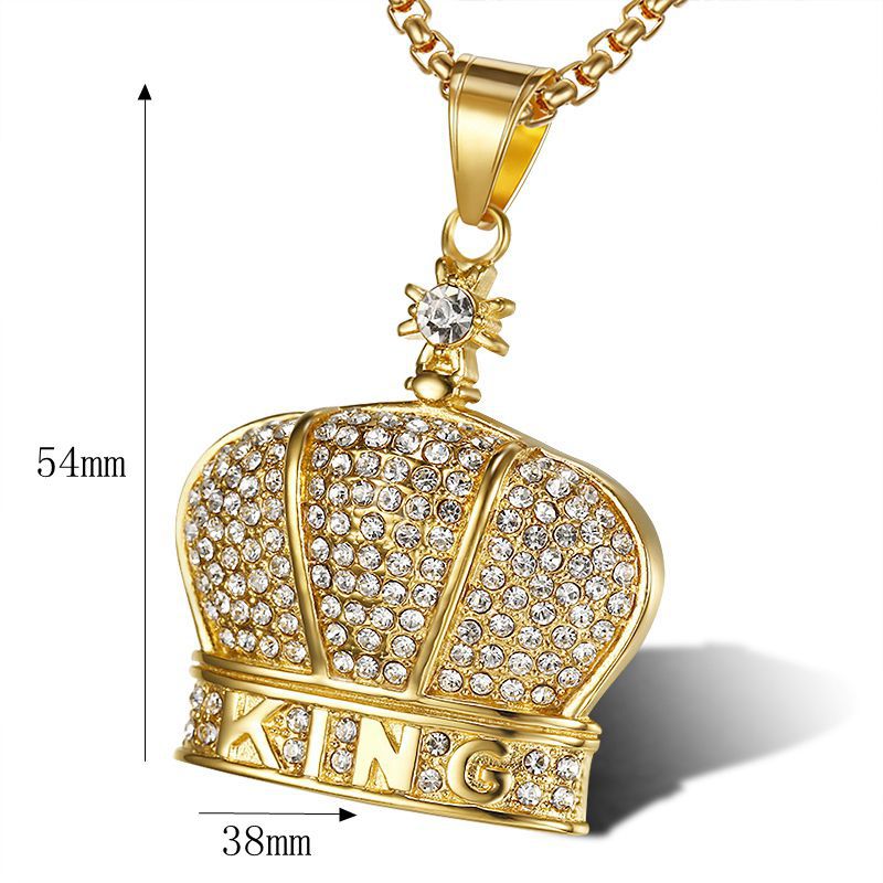 Hip Hop Jewelry Gold Plated Zirconia King Crown Pendant