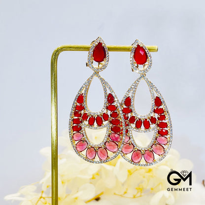 Pear-Shaped Center Hollow Red Stone Pendant Earrings