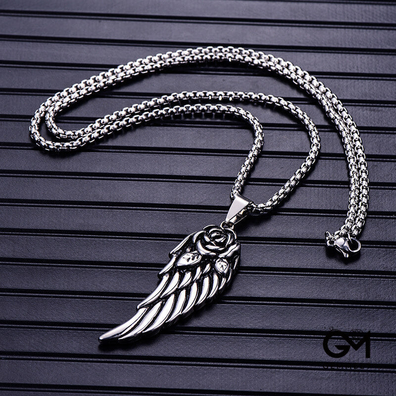 Stainless Steel Cast Feather Rose Necklace