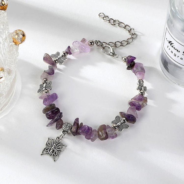 Colorful Crystal Rubble Butterfly Charm Bracelet