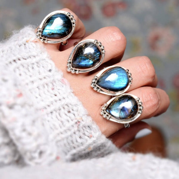 Preorder: Drip Shape Teardrop Labradorite Ring