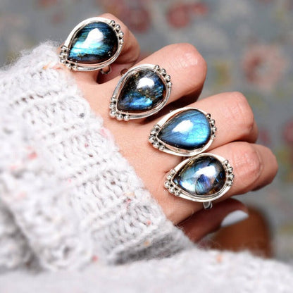 Preorder: Drip Shape Teardrop Labradorite Ring