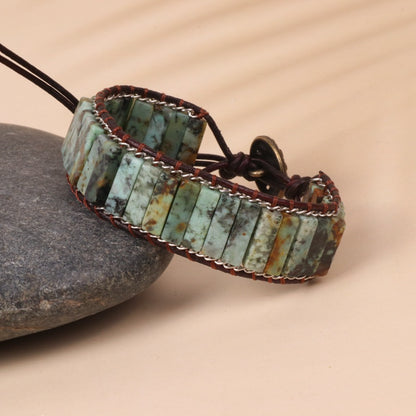 Turquoise rectangular bead woven bracelet