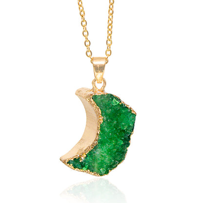 Natural Irregular Moon Shape Color Stone Necklace