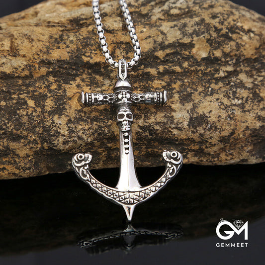 Titanium Steel Boat Anchor Skeleton Necklace