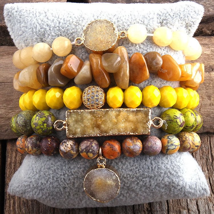 Boho Healing Crystal Multi Beaded Bracelet Set