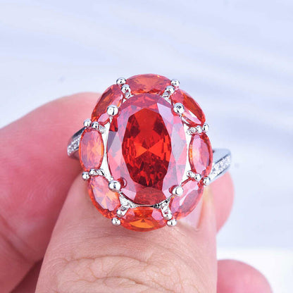 Luxury Imitation Garnet Red Asscher Yellow Zircon High Carbon Diamond Open Ring Creative Egg-shaped Ring