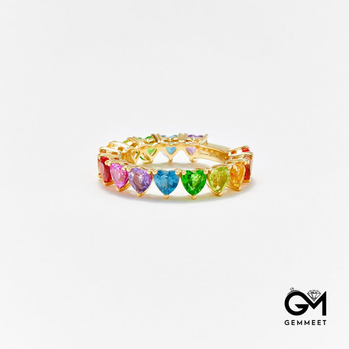 Rainbow Heart Gold Plated Zircon Ring