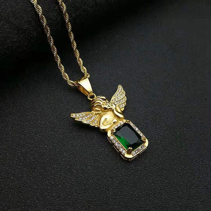 HIPHOP Jewelry Gold-plated Artificial Gemstone Angel Pendant