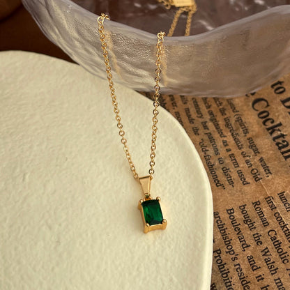 Rectangle Color Stone Chain Necklace