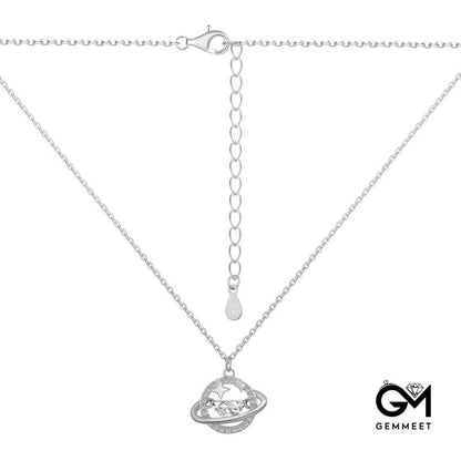 S925 Sterling Silver Rotable Zircon Star Hollow Necklace