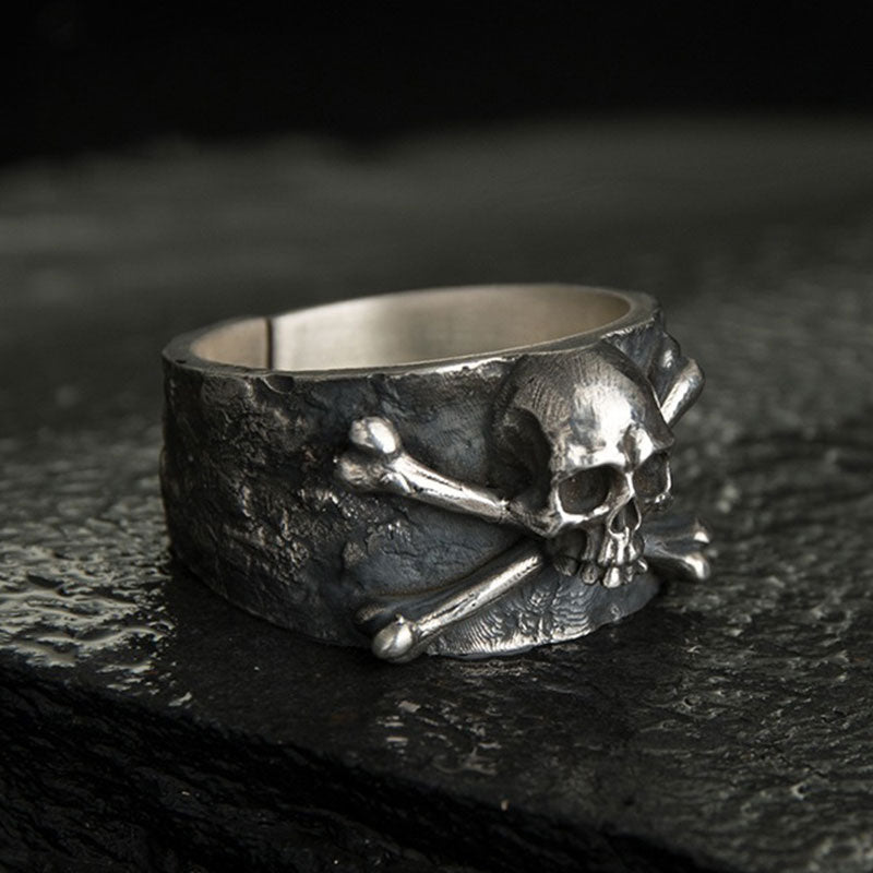 Black Punk Skull Adjustable Thick Band Ring