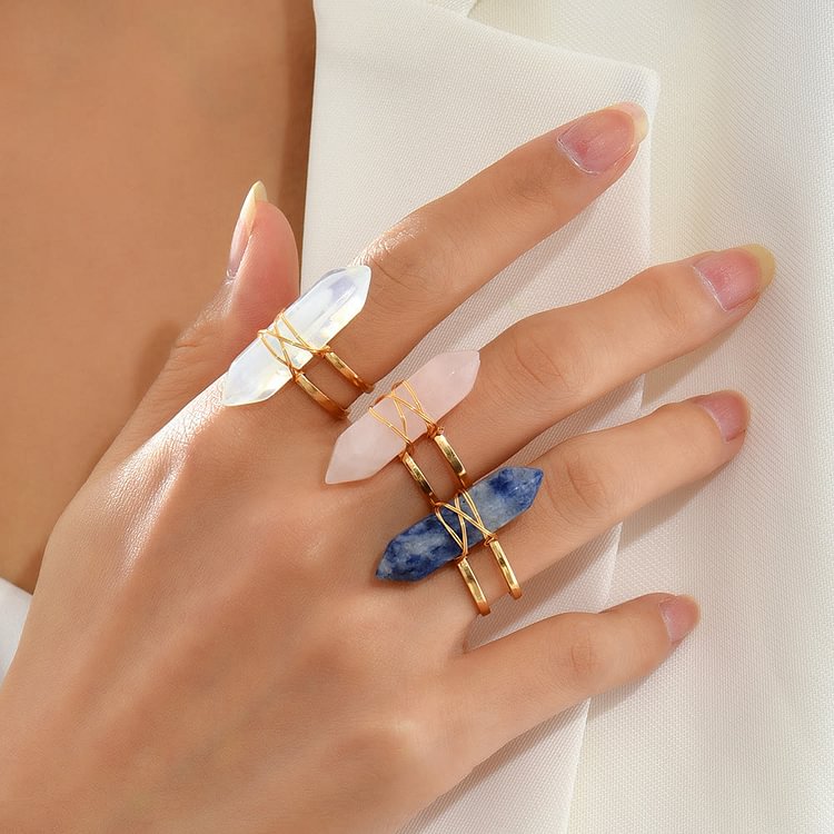 Hexagonal Column Natural Crystal Ring