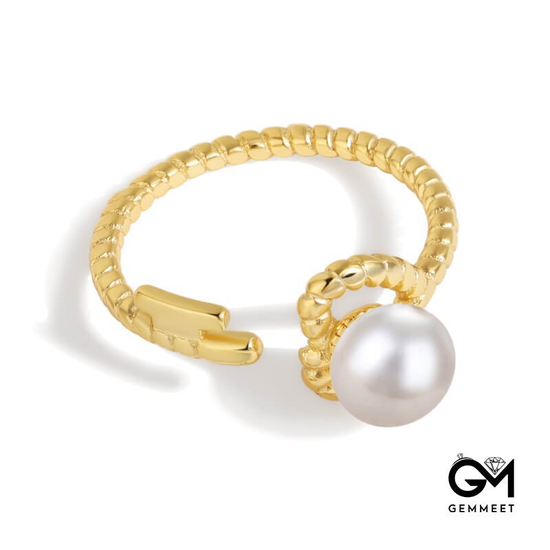 S925 Sterling Silver Love Pearl Twist Roll Ring