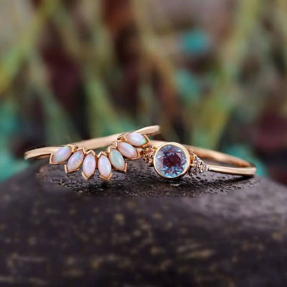 Opal & Sapphire Healing 2 - Piece Ring Set