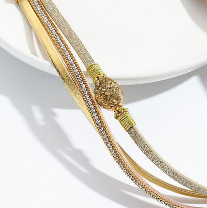 Citrine Braided With Diamonds Leather Bracelet