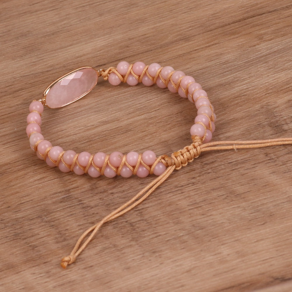 Pink Cut Flour Diamond Bead Double Woven Bracelet