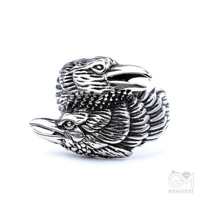 Double Eagle Head Wrapped Stainless Steel Ring