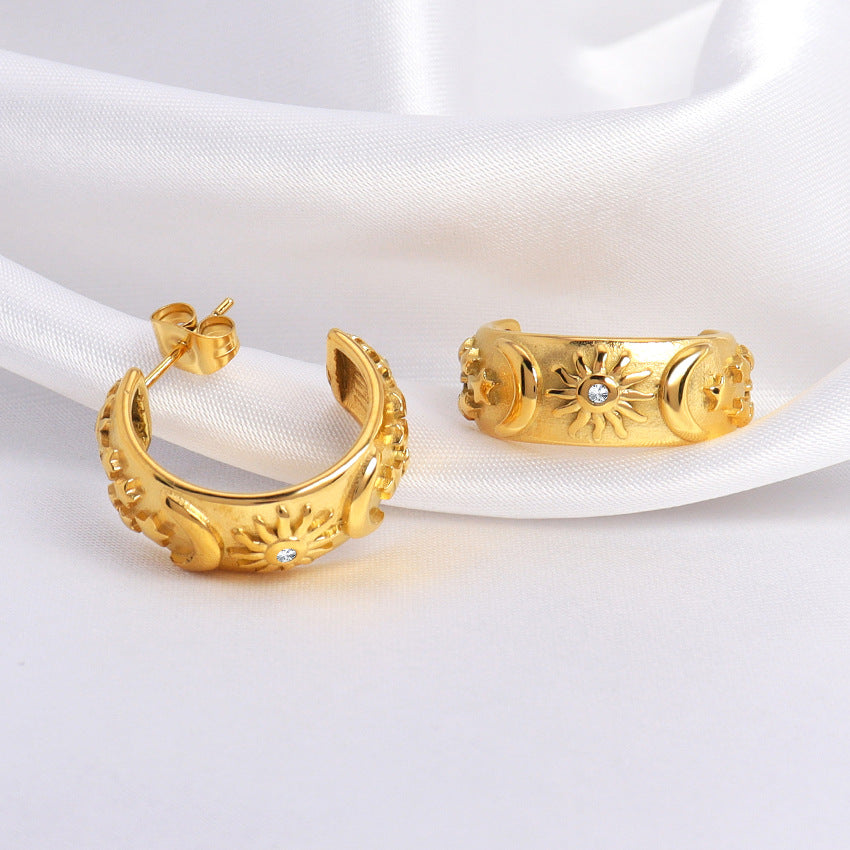 Sun Moon & Star Chunky Huggie Hoop Earrings