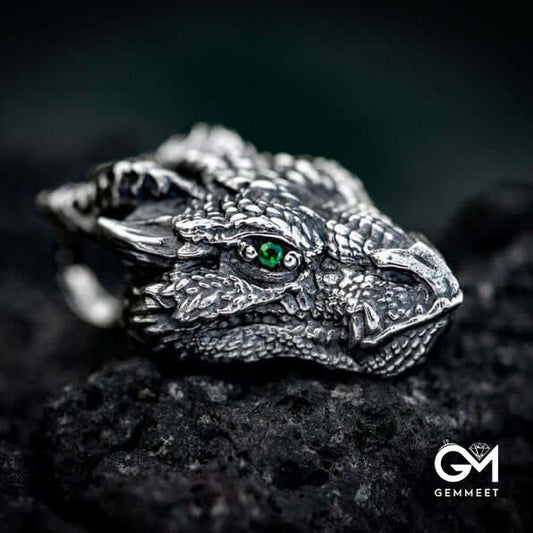 Viking Green Eye Dragon Skull Necklace