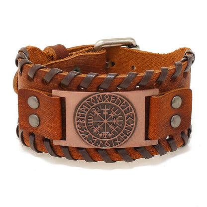 Nordic Viking Cowhide Bracelet Vintage Woven Compass Men's Leather Bracelet