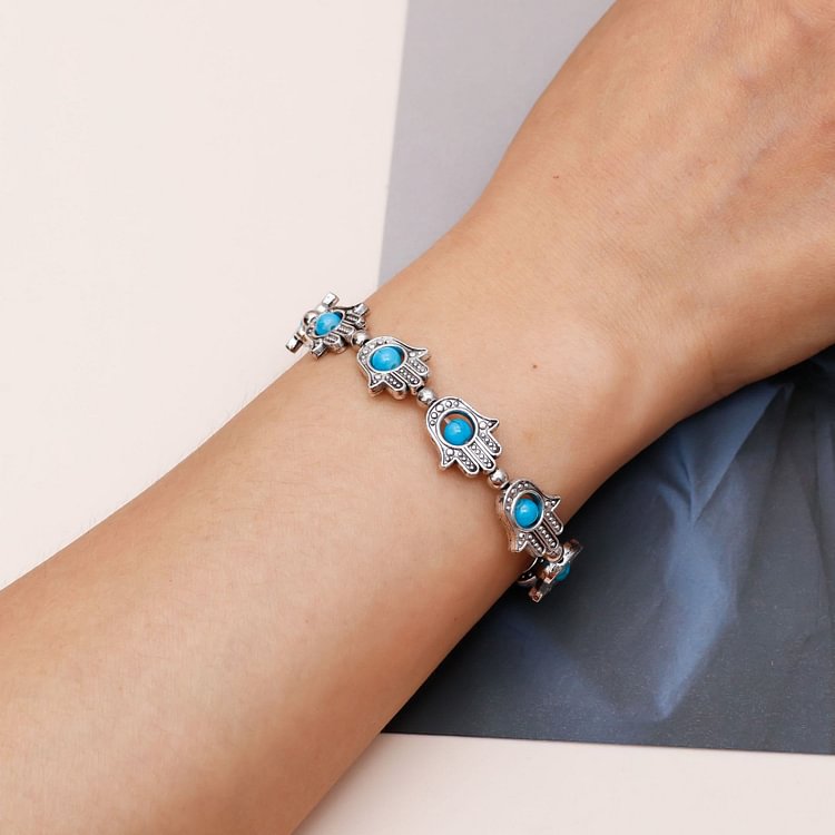 Natural Turquoise Evil Eye Hamsa Bracelet