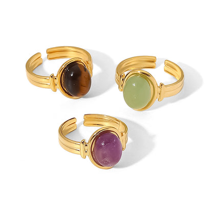 Gold Oval Colored Stone Open Ring