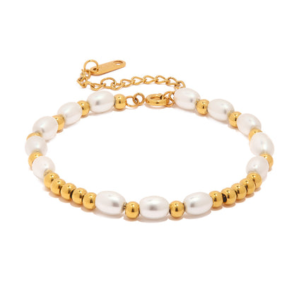 Glass Pearl Rice Beads 18K Gold Bracelet