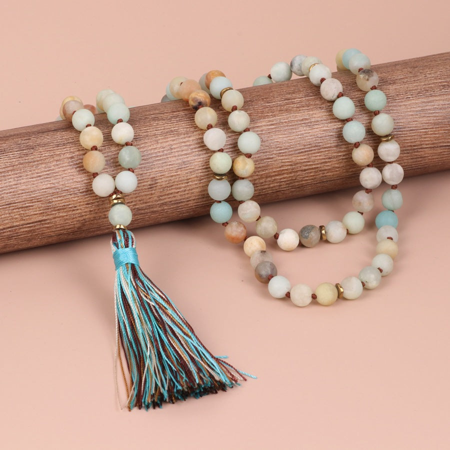 Bohemian Amazon Stone Fringe Necklace