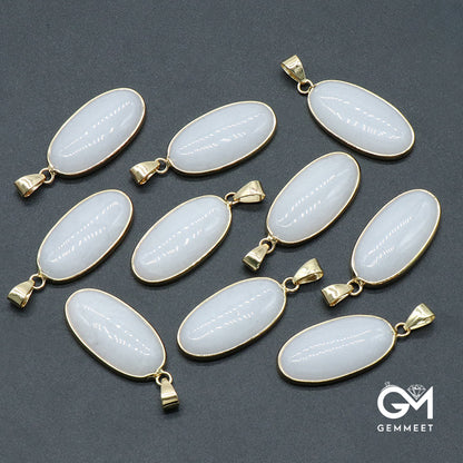 White Jade Long Oval Phnom Penh Agate Pendant