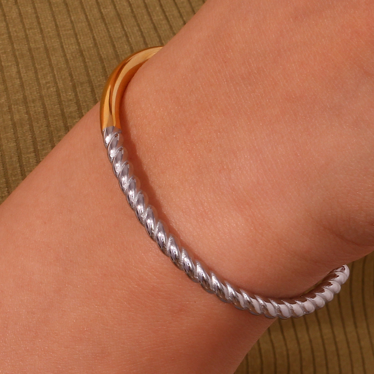 Stainless Steel Smooth Twist Color Matching Open Bracelet