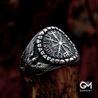 Vintage Titanium Steel Double Raven Ring