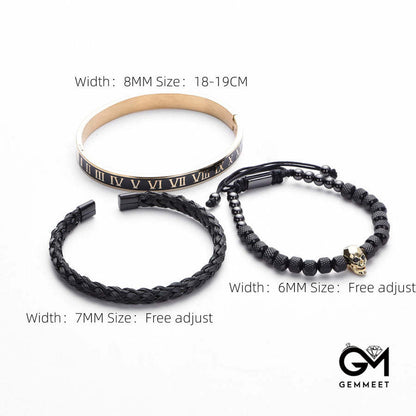 3pcs/Set Skull Stainless Steel Oil Dropped Roman Numeral Bracelet Set