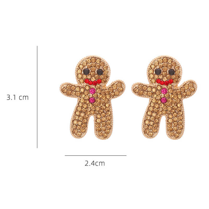 Christmas Cute Earrings Full of Zircon Christmas Gingerbread Man Earrings Sweet Temperament Alloy Diamond Earrings