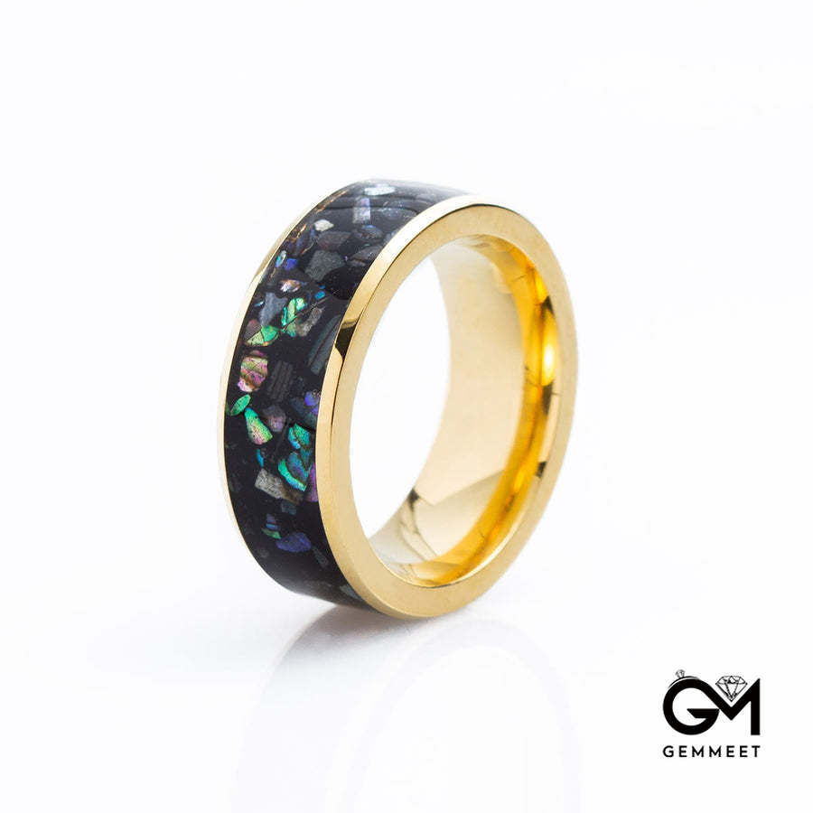 Crushed Opal Abalone Tungsten Carbide Ring