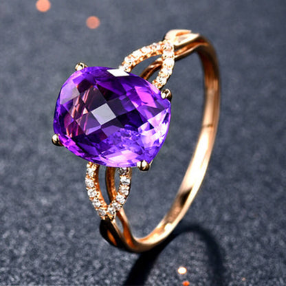 Oval Deep Amethyst Ring Rose Gold Plated Band