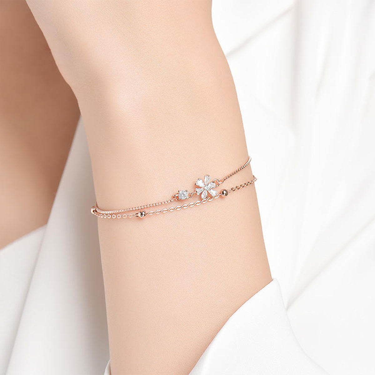 Rose Gold Sakura Shape Charm Bracelet