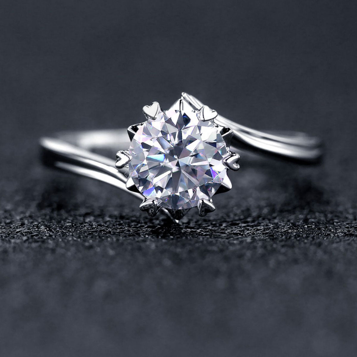 White Gold Prong Setting Flower Shape Moissanite Ring