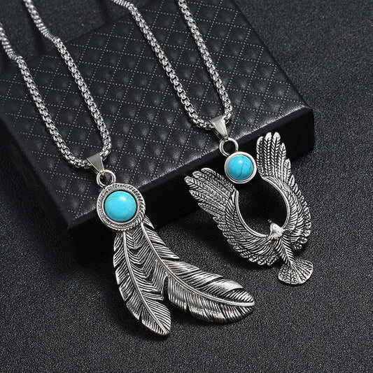 Turquoise Necklace Simple and Versatile Eagle Feather Pendant