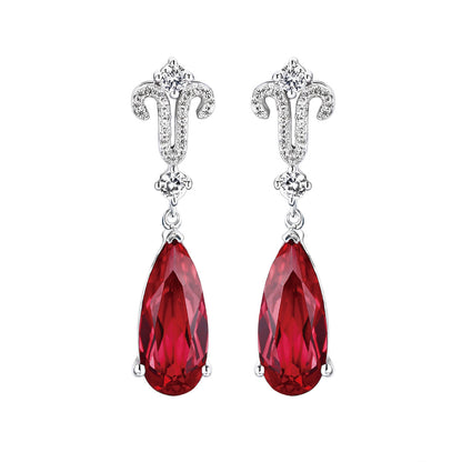 White Gold Full Zultanite Stones Drop Earrings with Pear Brilliant Cut Ruby Gem