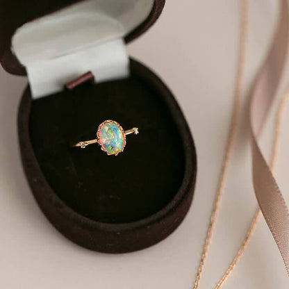 Retro Gold Opal Adjustable Ring