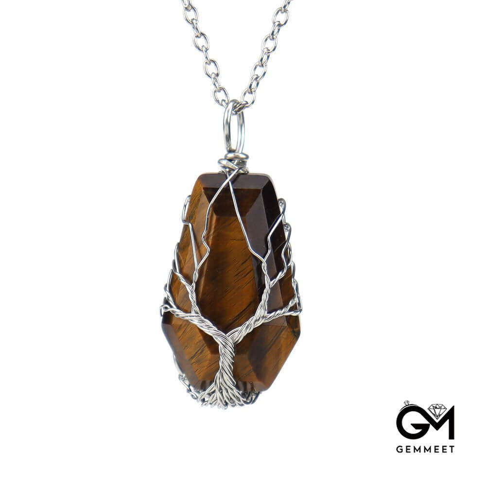 Crystal Octahedral Wealth Tree Necklace