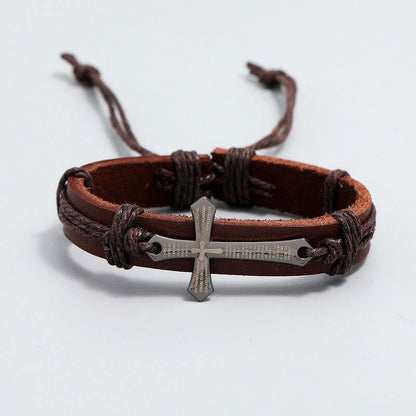 Hand-woven Leather Simple Pull Adjustment Vintage Leather Bracelet