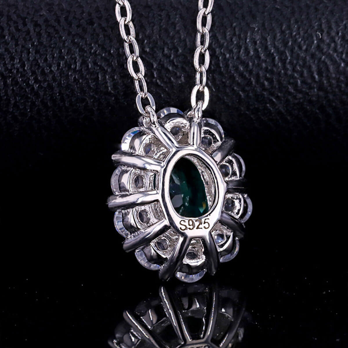 Oval Cut Emerald Halo Pendant Chain