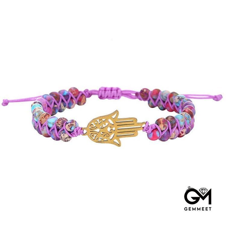 The Spiritual Awareness Purple Emperor Stone Hamsa Bracelet